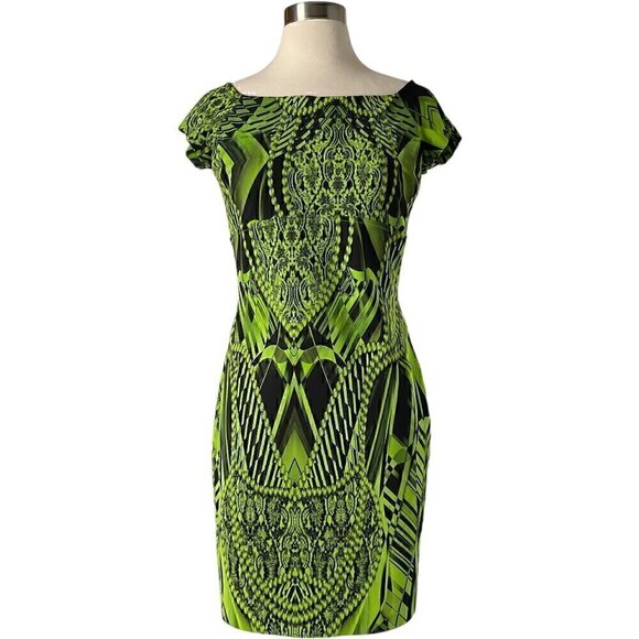 Chiara Boni Green Graphic Print Sheath Dress La Petite Robe 42 - Picture 2 of 6